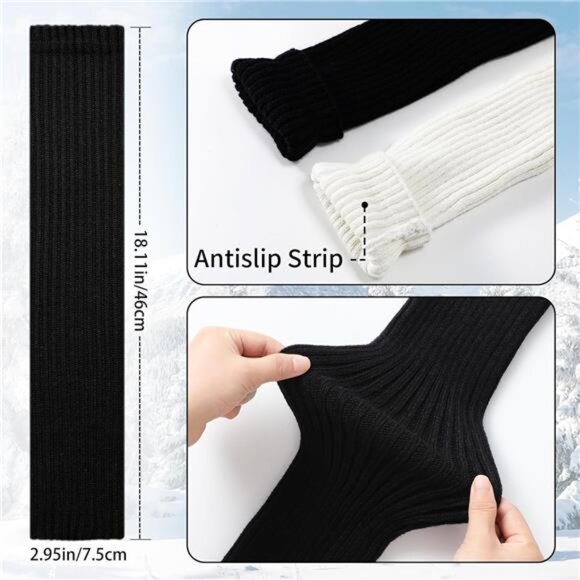 2 Leg Warmers for Women - Leg Warmers 80s Ribbed Knitted Long Socks - Picture 2 of 7